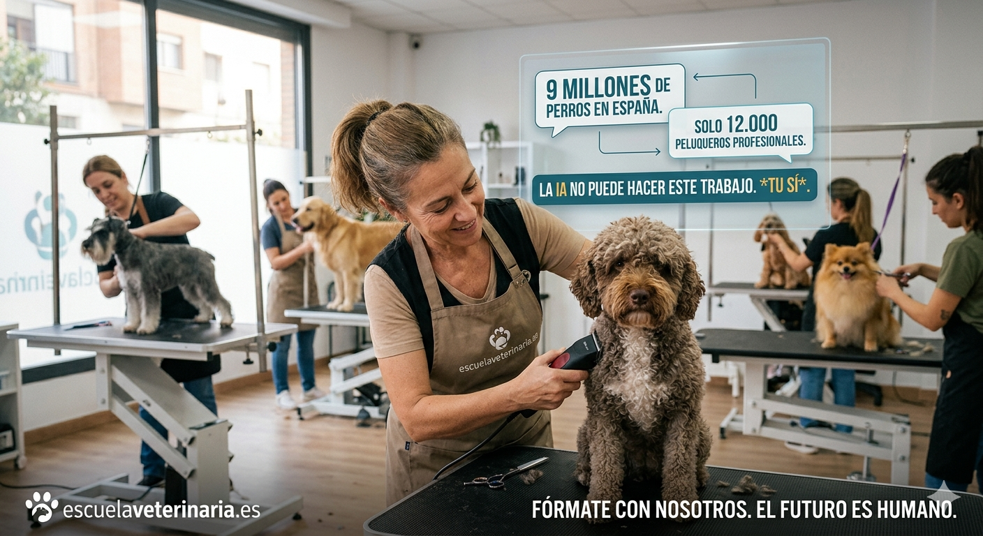 9 millones de perros en España. Solo 12,000 peluqueros profesionales. La IA no puede hacer este trabajo.